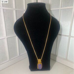 Barbara Garwood Charoite Necklace Collectable Mongolian Art 14K over Silver